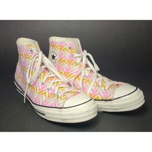 Converse Chuck Taylor Woven High Top Sneakers Pink Yellow Mens 13
